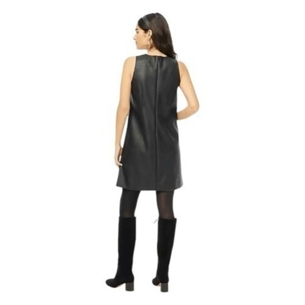 J. Crew Vegan Leather Shift Dress Black Sleeveless High Neck Classic O - Picture 4 of 8